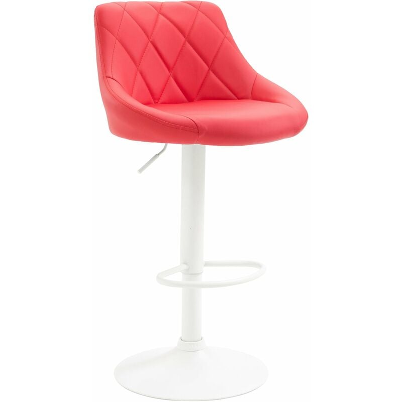 Tabouret de bar en synthétique rouge pivotant avec repose-pieds métal blanc coutures décoratives TDB10595