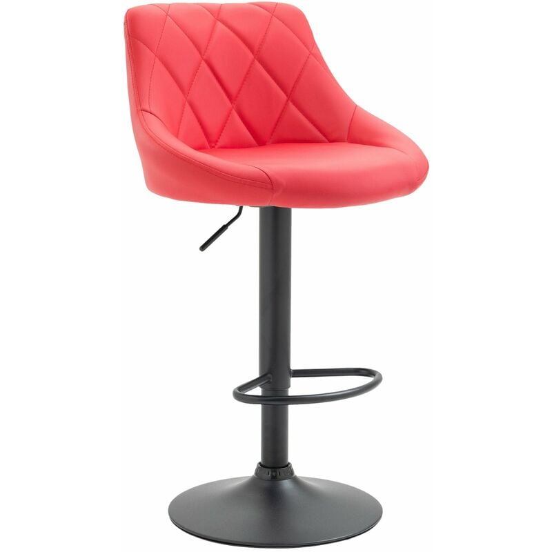 Tabouret de bar en synthétique rouge pivotant avec repose-pieds métal noir coutures décoratives TDB10586