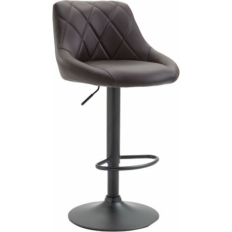 Tabouret de bar en synthétique marron pivotant avec repose-pieds métal noir coutures décoratives TDB10581