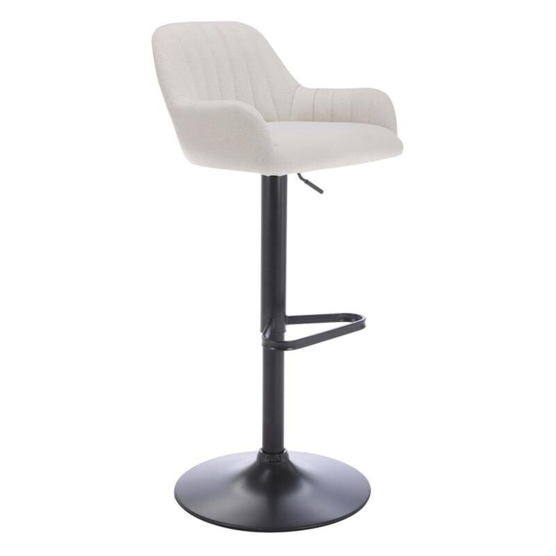 Vente-unique - Tabouret de bar en tissu et métal noir - Hauteur réglable - Crème - eleana