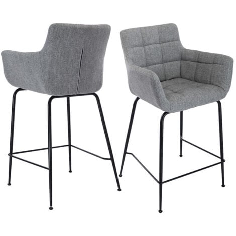Tabouret de Bar en Tissu Lot de 2 Chaise de Bar avec Accoudoirs Chaise Haute Cuisine pour Bar et Cuisine, Wahson, Gris