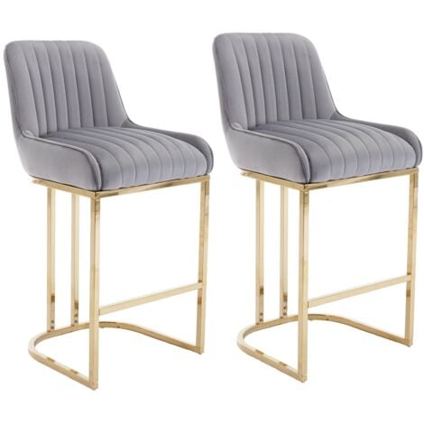 Tabouret de Bar en Velours Chaise Bar Pied Doré Tabouret Bar Lot de 2  Chaise de Bar avec Coussin Épais Pour Cuisine/bar, Gris