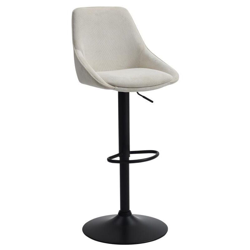 Vente-unique - Tabouret de bar en velours côtelé et métal noir - Hauteur réglable - Crème - masurie