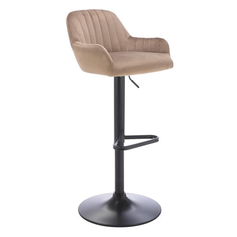 Vente-unique - Tabouret de bar en velours et métal noir - Hauteur réglable - Beige - eleana
