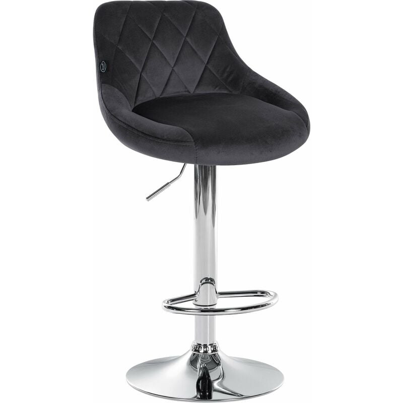 Tabouret de bar en velours gris foncé coutures décoratives pivotant support métal chromé TDB10671