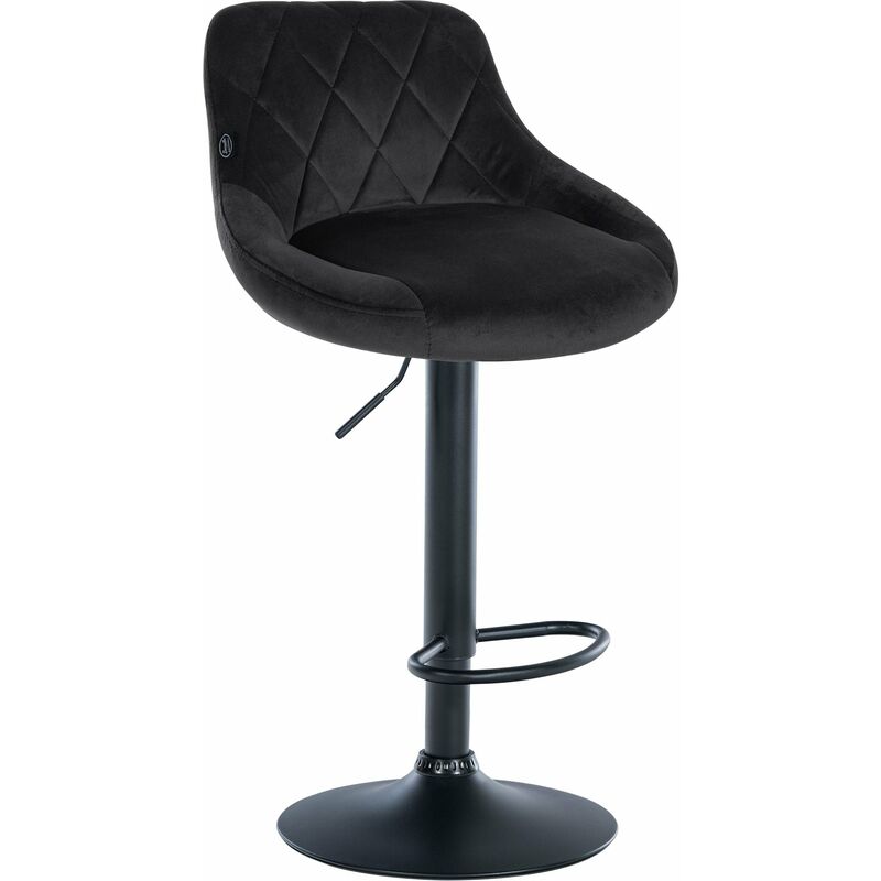 Décoshop26 - Tabouret de bar en velours gris foncé coutures décoratives pivotant support métal noir TDB10664
