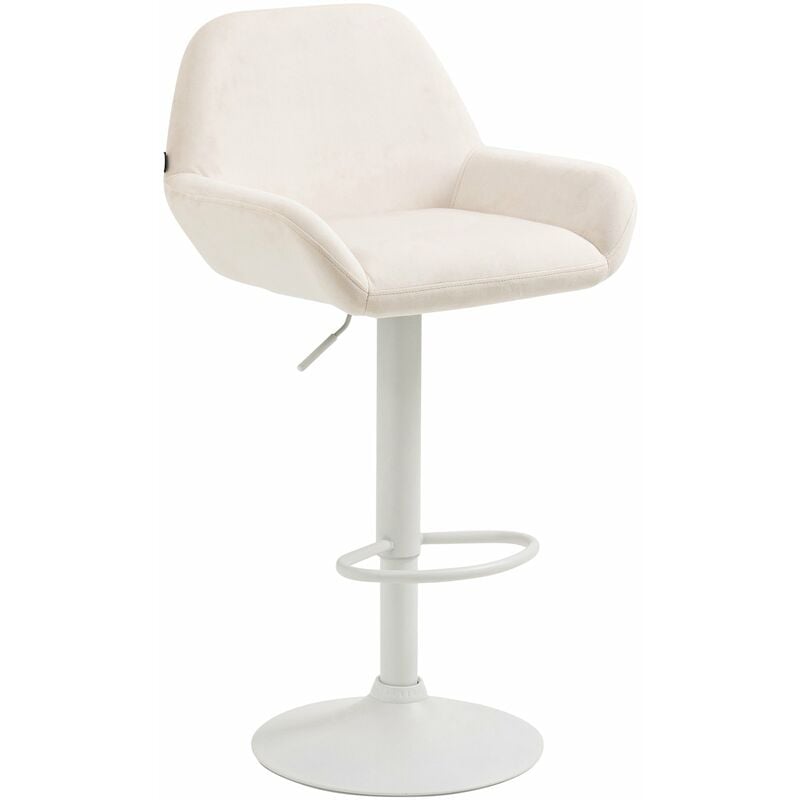 Tabouret de bar en velours rembourré crème base trompette métal blanc mat TDB10415