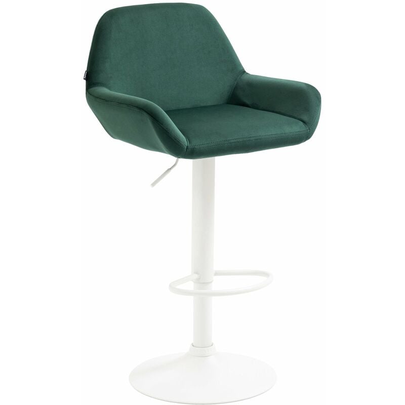 Décoshop26 - Tabouret de bar en velours rembourré vert base trompette métal blanc mat TDB10417