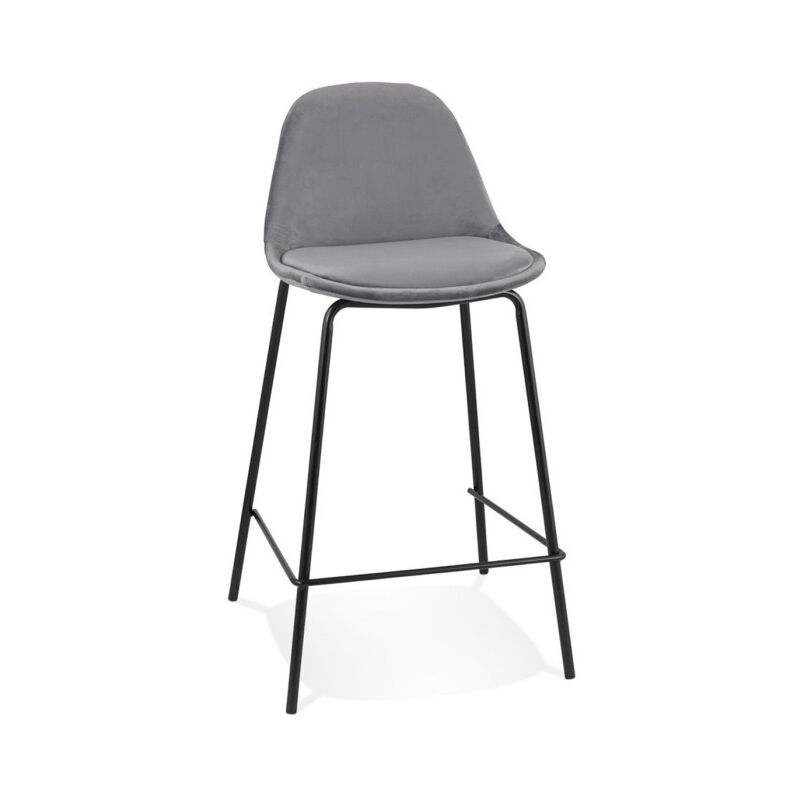 Paris Prix - Tabouret de Bar en Velours 'Sean' 89cm Gris