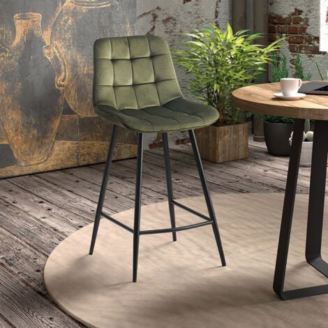 Tabouret de bar en velours vert JUSTINE (lot de 2)