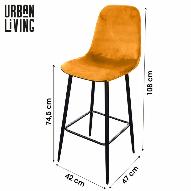 Urban Living - Tabouret de bar velours avec dossier 'Inoui'- Jaune - l 42 x p 47 x h 108 cm - Livraison gratuite