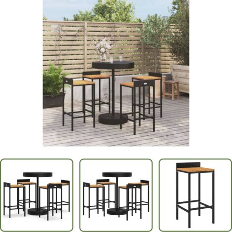 Tabouret de bar -  Ensemble de bar jardin 5 pcs noir poly rotin/bois massif acacia