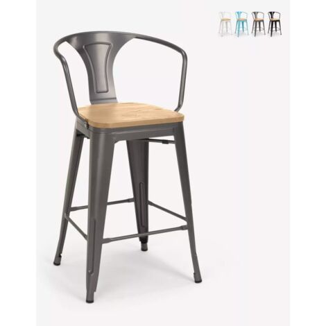 Tabouret de bar et cuisine design industriel style Tolix Steel Wood Back Light
