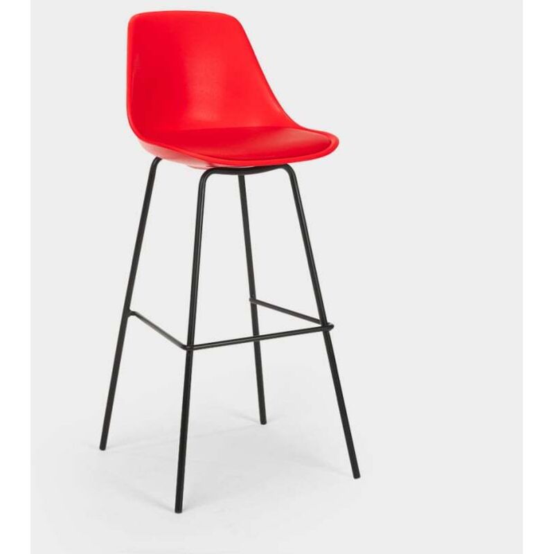 Tabouret de bar cuisine en métal avec coussin design moderne Willis - Rouge Tabouret de bar cuisine en métal avec coussin design moderne Willis - Rouge