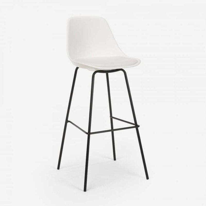 Tabouret de bar cuisine en métal avec coussin design moderne Willis - Blanc Tabouret de bar cuisine en métal avec coussin design moderne Willis - Blanc