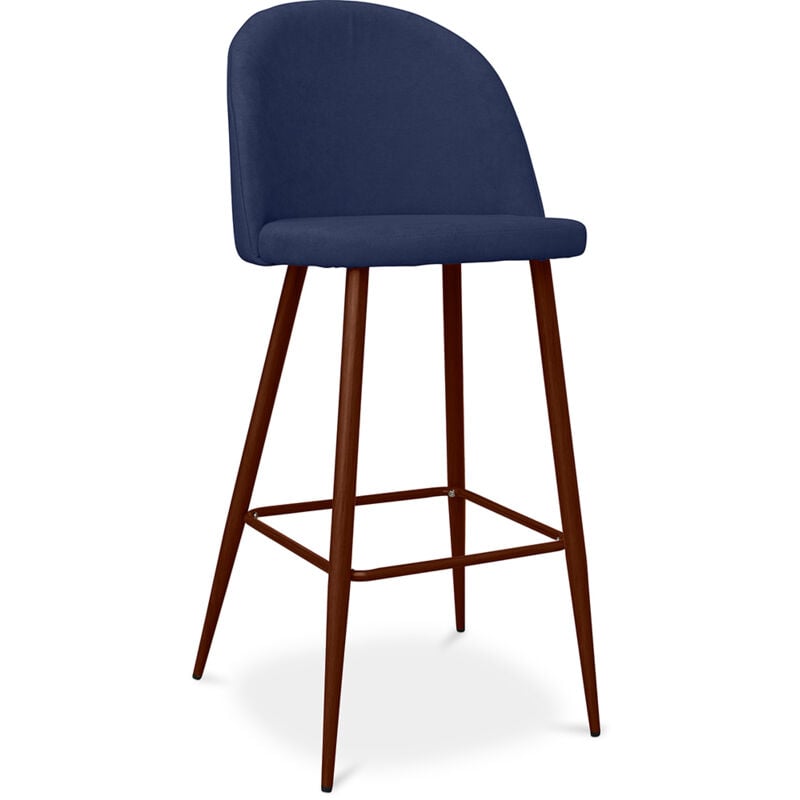Privatefloor - Tabouret rembourré en tissu - Design scandinave - 76cm - Evelyne Bleu foncé