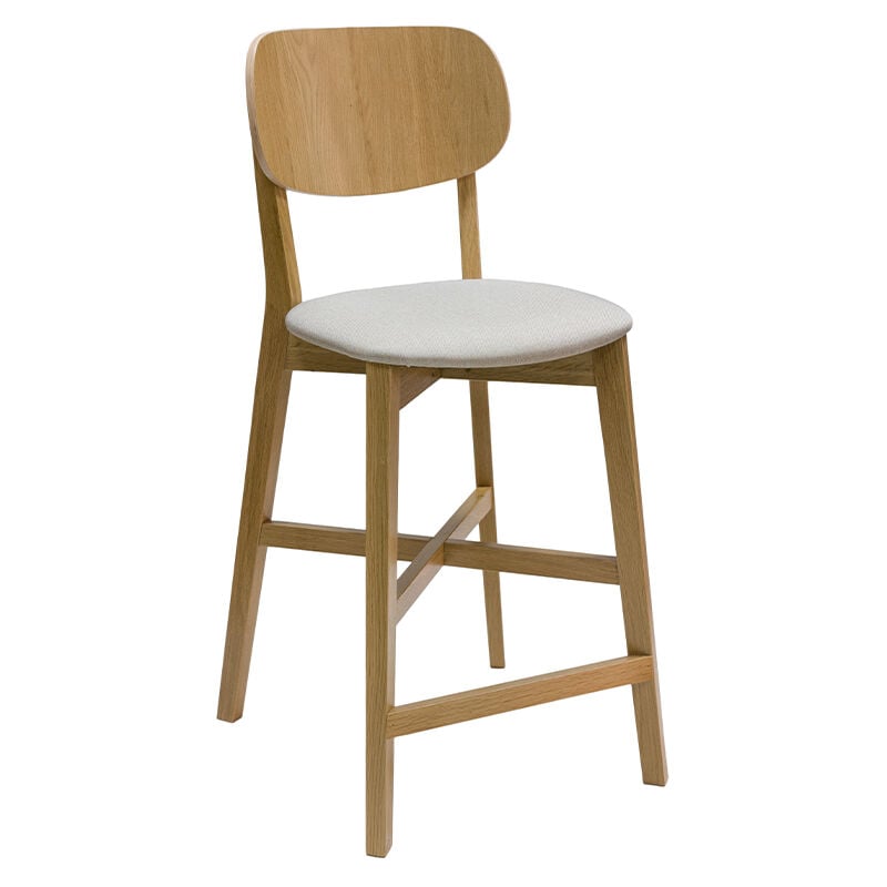 Miliboo - Tabouret de bar en bois clair chêne massif et tissu beige H65 cm lucia