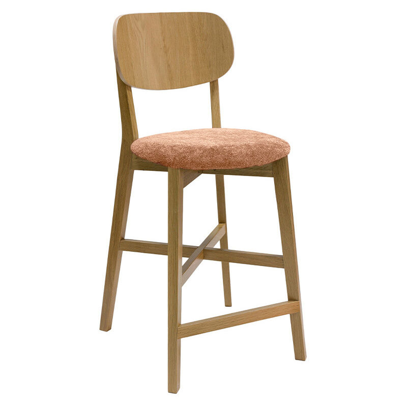 Miliboo - Tabouret de bar en bois clair chêne et tissu effet velours terracotta H65 cm lucia