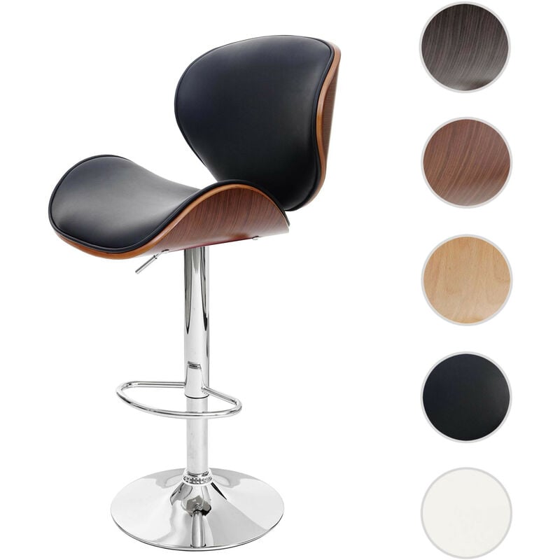 Mendler - Tabouret de bar Foxrock, chaise de bar, bois courbé, design rétro - gris, similicuir noir