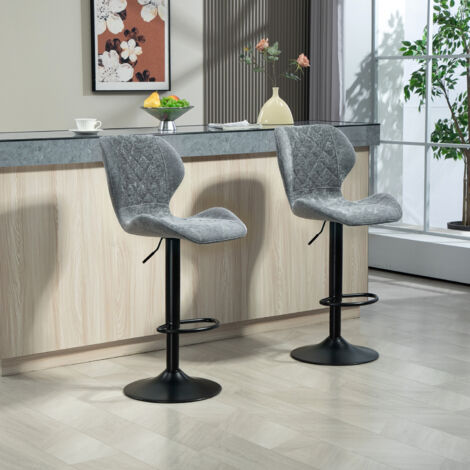 Tabouret de bar gris pivotant à 360°, hauteur réglable (60-81 cm), polyester, pieds en acier, 2 pièces