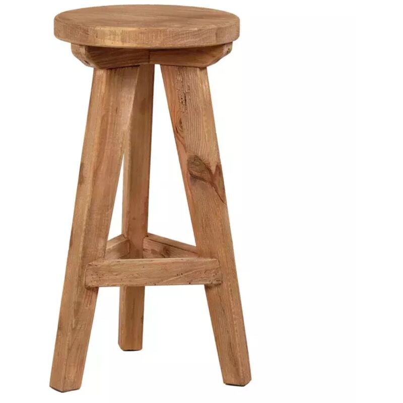 Meubletmoi - Tabouret de bar rond h. 65 cm en bois massif pin recyclé - chalet