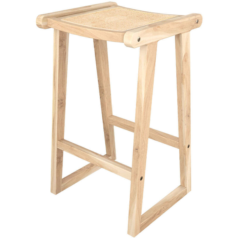 Rendez-vous Déco - Tabouret pour îlot central 66 cm en teck et rotin naturel - haida