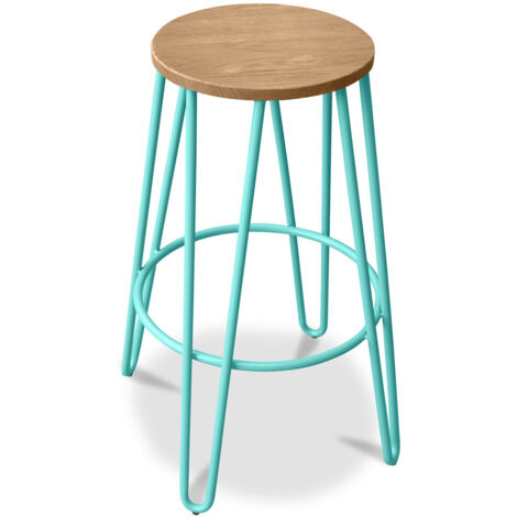 Tabouret de bar hairpin 66 cm - Bois clair et métal Vert pastel