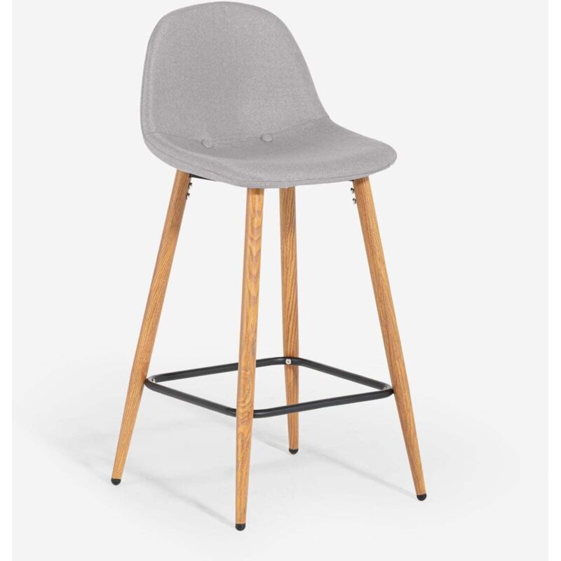 Tabouret de bar haut cuisine style nordique en tissu avec dossier Shona - Gris clair Tabouret de bar haut cuisine style nordique en tissu avec dossier Shona - Gris clair