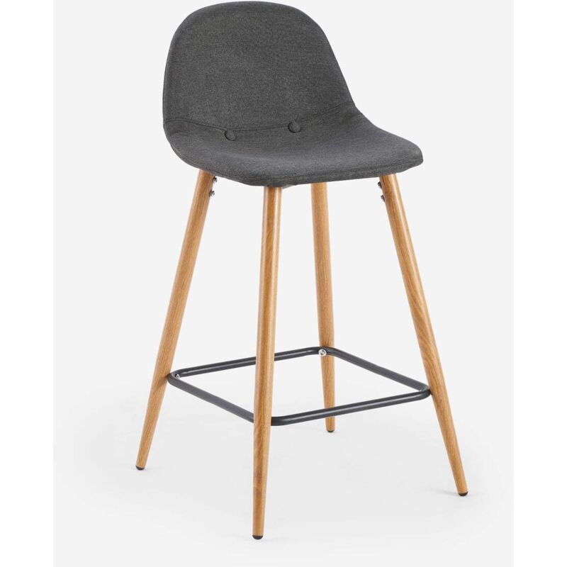 Tabouret de bar haut cuisine style nordique en tissu avec dossier Shona - Gris foncé Tabouret de bar haut cuisine style nordique en tissu avec dossier Shona - Gris foncé