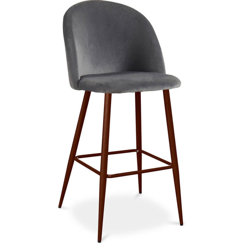 Tabouret tapissé en velours - Design scandinave - Evelyne Gris foncé