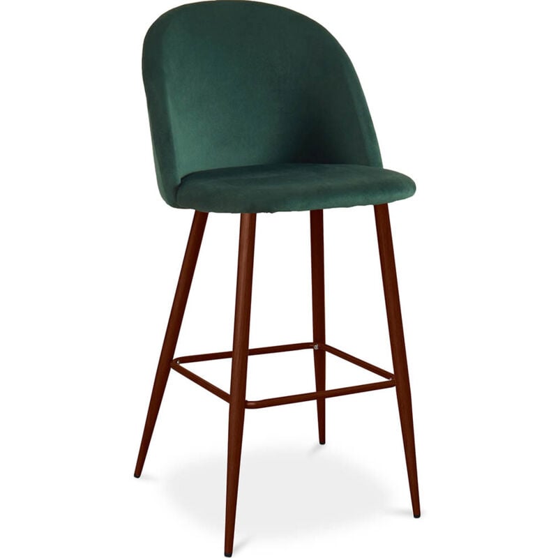 Privatefloor - Tabouret tapissé en velours - Design scandinave - Evelyne Vert foncé