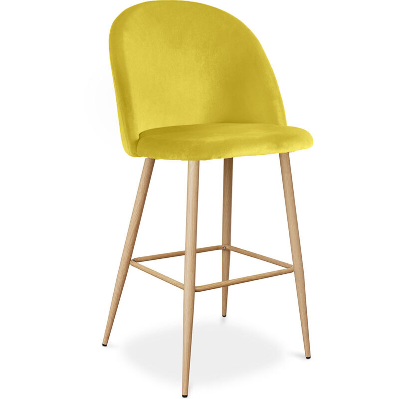 Privatefloor - Tabouret tapissé en velours - Design scandinave - Evelyne Jaune