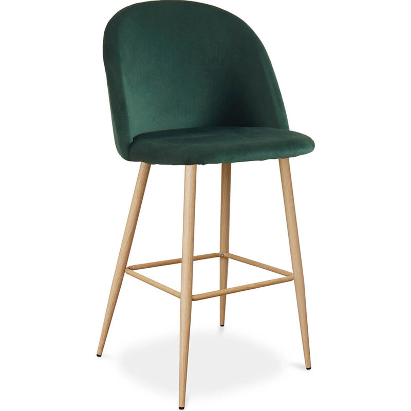 Privatefloor - Tabouret tapissé en velours - Design scandinave - Evelyne Vert foncé