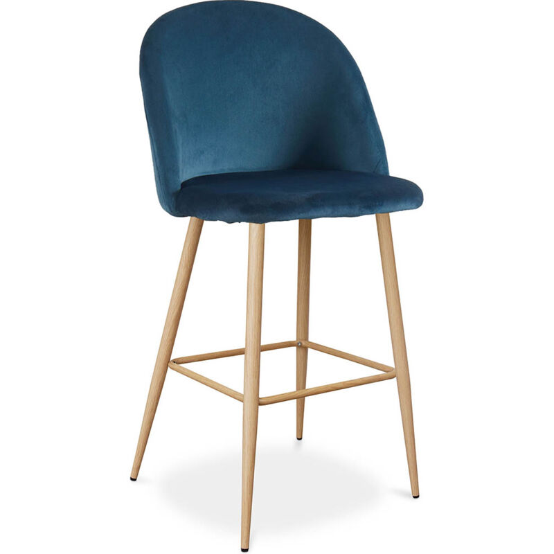 Privatefloor - Tabouret tapissé en velours - Design scandinave - Evelyne Bleu foncé