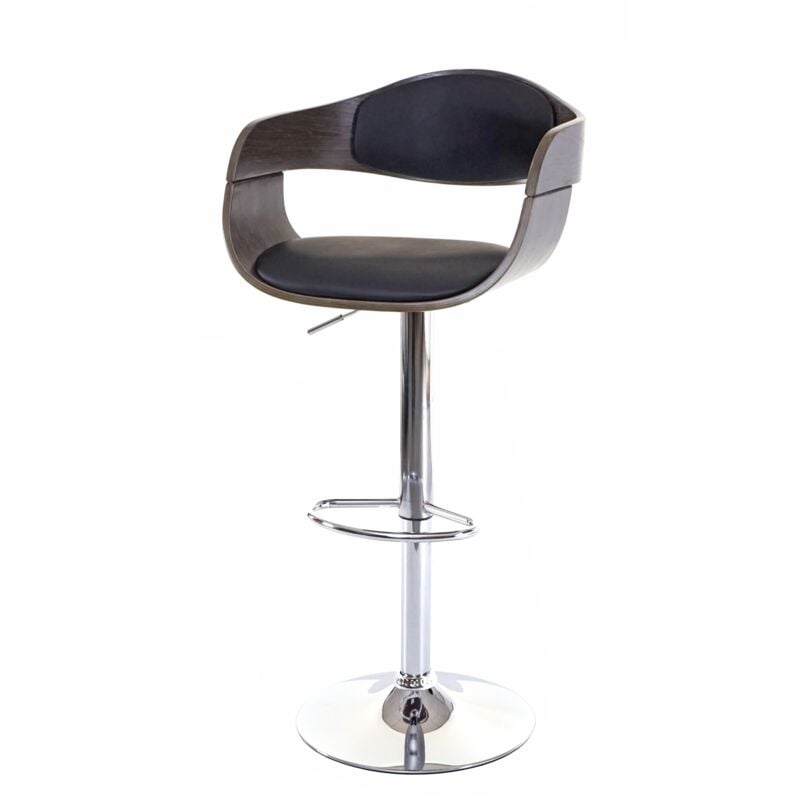 HHG - Tabouret de bar 048, chaise de bar, bois courbé, design rétro, gris, similicuir noir