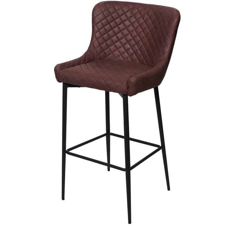 HHG - jamais utilisé] Tabouret de bar 062, pour comptoir, métal, vintage, avec repose-pied, tissu / textile marron