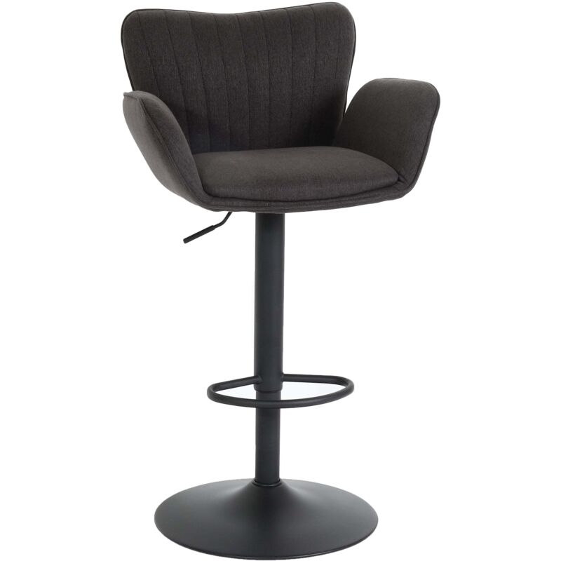 Tabouret de bar HHG 098, chaise de bar pivotante, avec accoudoirs repose-pieds pivotant tissu/textile fer mvg, gris foncé pied noir Tabouret de bar HHG 098, chaise de bar pivotante, avec accoudoirs repose-pieds pivotant tissu/textile fer mvg, gris foncé pied noir