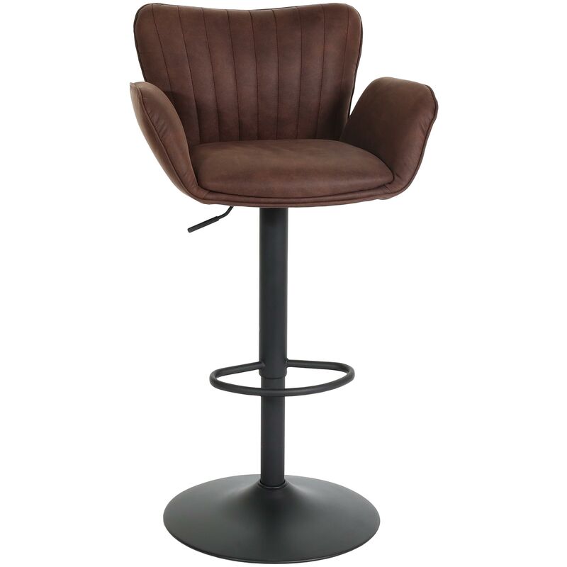 tabouret de bar hhg 098, chaise de bar pivotante, avec accoudoirs repose-pieds pivotant tissu/textile fer brun foncé pied noir - brown