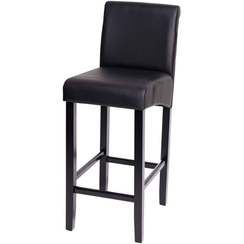HHG - jamais utilisé] Tabouret de bar 525, tabouret de comptoir, bois, noir mat, pieds foncés, similicuir
