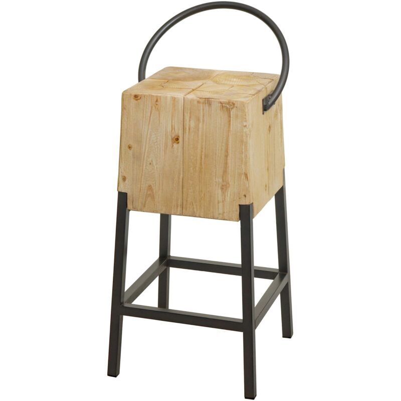 HHG - jamais utilisé] Tabouret de bar 602, chaise de bar tabouret de comptoir, métal industriel bois massif certifié mvg, naturel