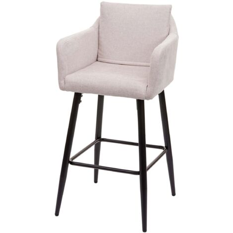 Tabouret de bar HHG-748, tabouret de comptoir, repose-pieds métal, tissu/textile crème-beige