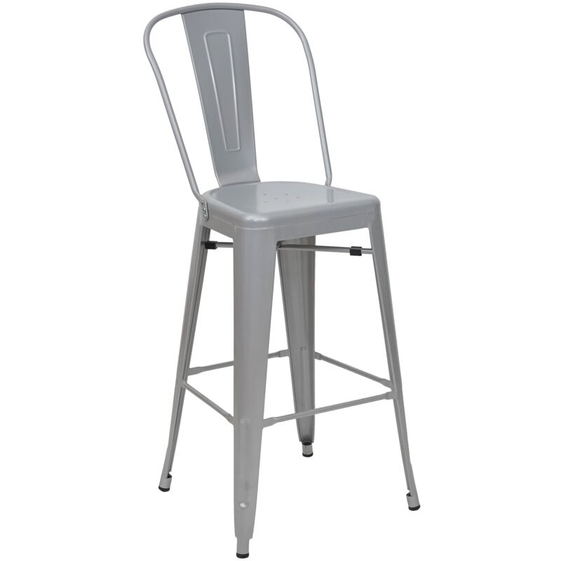 HHG - jamais utilisé] Tabouret de bar 866, chaise de comptoir avec dossier, métal, design industriel, gris