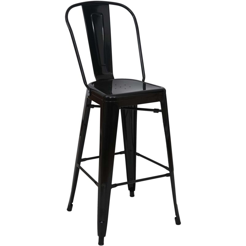 Tabouret de bar HHG-866, chaise de comptoir avec dossier, métal, design industriel, noir Tabouret de bar HHG-866, chaise de comptoir avec dossier, métal, design industriel, noir