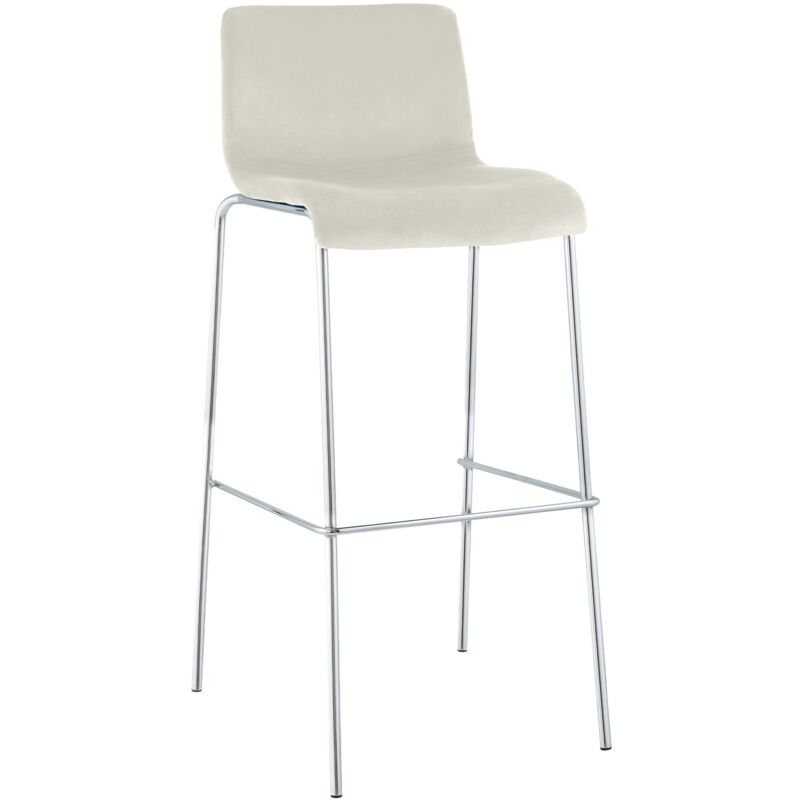 Tabouret de Bar Hover Velours Piètement Quatre Pieds Chrome Crème