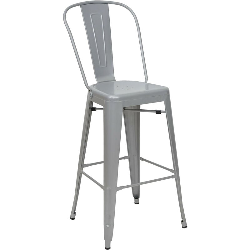 Tabouret de bar HWC-A73, chaise de comptoir avec dossier, métal, design industriel - gris