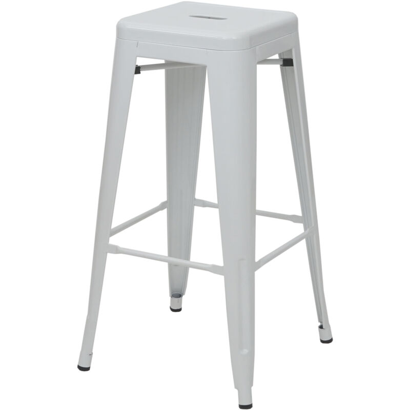 Mendler - Tabouret de bar HWC-A73, chaise de comptoir, métal, empilable, design industriel - blanc