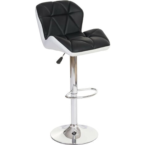 2x tabouret de bar HWC-F16, chaise de comptoir avec dossier, rotatif,  similicuir ~ noir/blanc