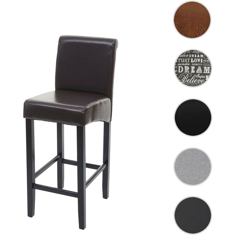 Mendler - Tabouret de bar HWC-C33, chaise de bar tabouret de comptoir, bois rouge-brun, pieds clairs, simili