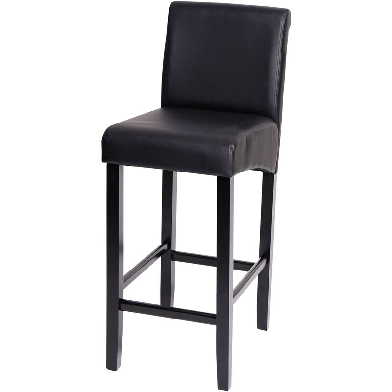 Mendler - Tabouret de bar HWC-C33, tabouret de comptoir, bois - noir mat, pieds foncés, similicuir