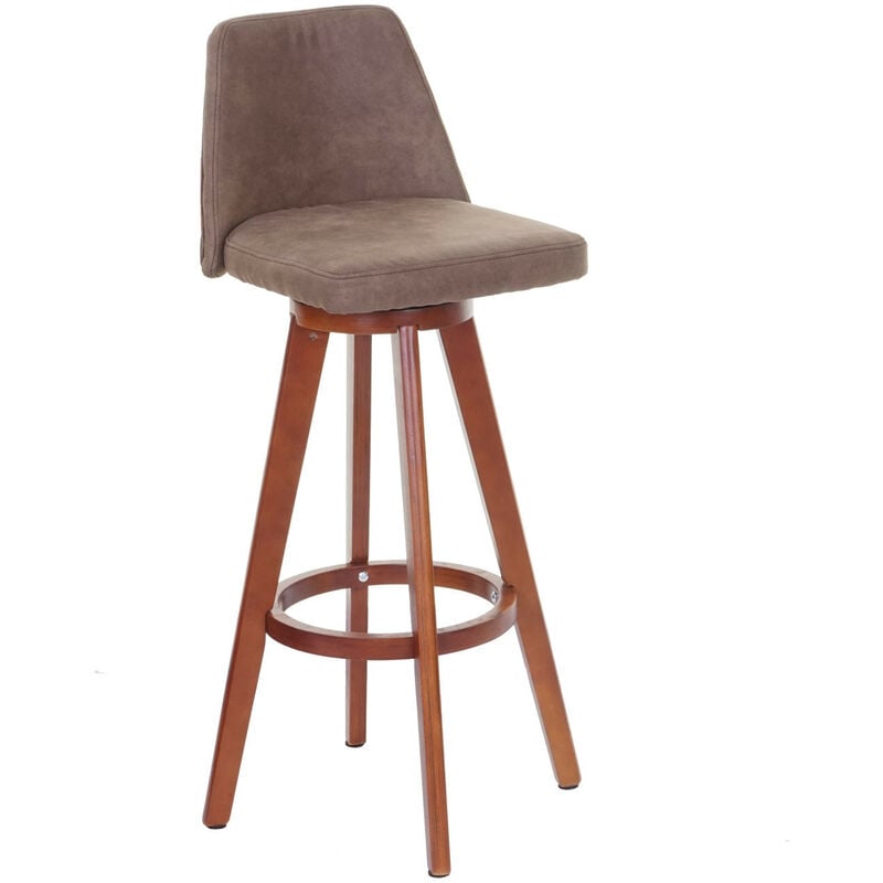 Mendler - Tabouret de bar HWC-C43, chaise de bar / comptoir, bois tissu, rotatif - vintage marron, pieds foncés